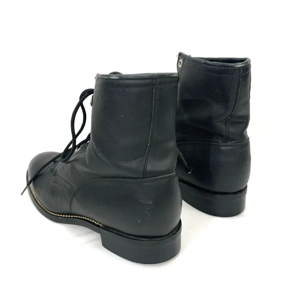 Justin 506 Black Leather Kiltie Lace Up Roper Boots Men’s 5.5D (Women’s 7.5)
